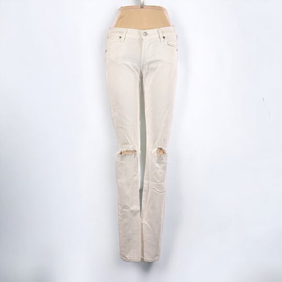Citizens of Humanity Avedon Low Rise Busted Knee Skinny Jeans in Off-White - Picture 1 of 9